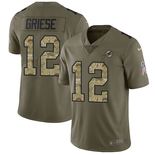 Nike Miami Dolphins #12 Bob Griese Olive Camo Youth Stitched NFL Limited 2017 Salute to Service Jersey